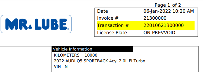 Transaction Number Identification